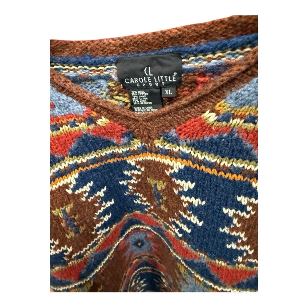 Vintage Aztec Boho Southwestern CAROLE LITTLE Sport Heavy Wool Sweater XL EUC - Picture 4 of 8